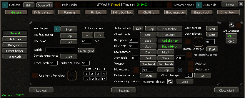STMod main window showing the top bar, tab list and General tab
